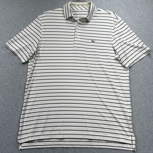Vineyard Vines Performance Classic Fit Golf Polo White Blue Striped SS M Preppy